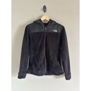 The North Face Women's sz M Fuzzy Furry Hooded Full Zip Jacket Black Fleece